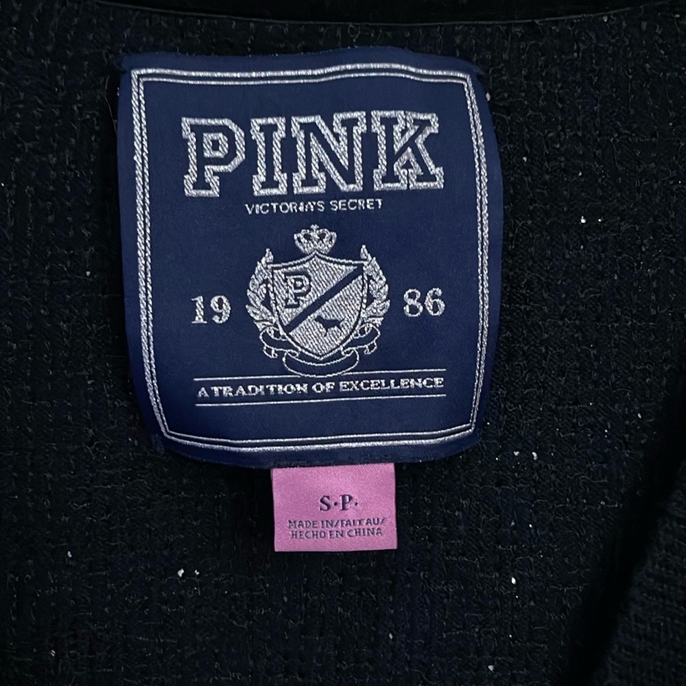 Victoria’s Secret PINK Black Cardigan Sequin Bling Button Up - Small - Picture 2 of 5